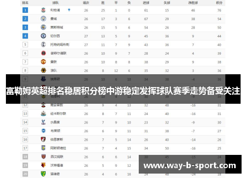 富勒姆英超排名稳居积分榜中游稳定发挥球队赛季走势备受关注